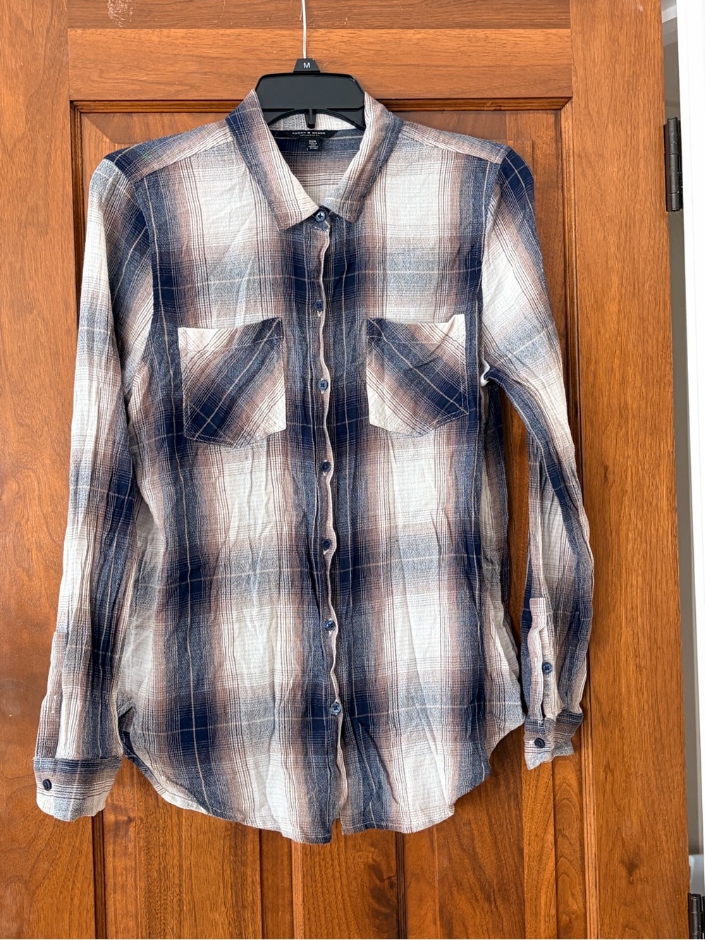 Lucky Brand Women's Plaid Button-Down Shirt - Navy & Brown